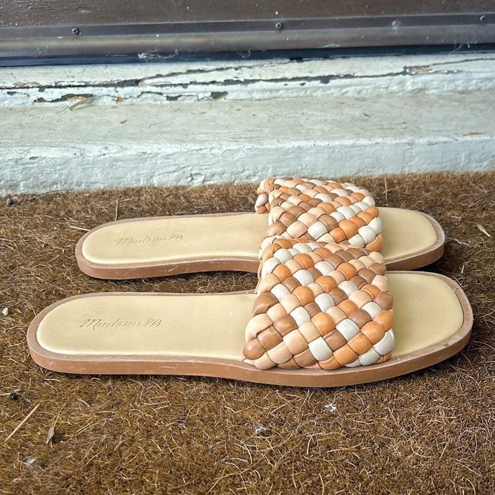 Madewell The Suzi Puffy Woven Leather Sandals Sz 9 Slides Vacation Cruise Boho